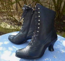 Women- Low Kitten Heel Ankle Boots Ladies Victorian Retro Lace Up Shoes Size 3-9