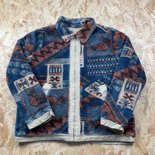 Vintage Sherpa Fleece Bomber Jacket Aztec Crazy Autumnal Pattern M