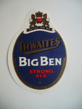 MINT THWAITES BLACKBURN BIG BEN STRONG ALE NO CONTENTS LISTED BREWERY BEER LABEL
