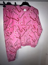 Ladies Pink Candy Cane Pyjamas Size L 16-18