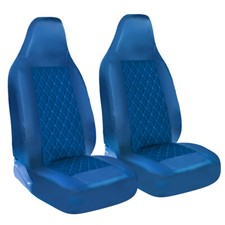 FOR VW TRANSPORTER T4 - Blue Leather Diamond Quilted Front Car Seat Covers Pair