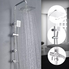 Large Shower Kit Twin Head Waterfall Chrome Adjust Riser Rail Chrome Square Set