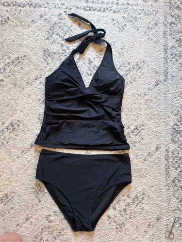 Black halter tankini with - black,