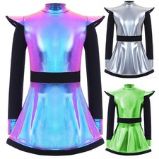 UK Girls Kids Cosplay Built-In Shorts Dress Carnival Alien Costume Robot Party