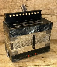 Vintage Small Miniature 13-Button Marble-Effect Accordion White Metal Furnished