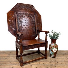 Large Early 20th Century Antique Oak Monks Seat (M-2730)