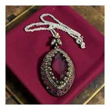 Vintage Style Ruby Sterling Silver Pendant Necklace – Handmade Vintage Style Jew