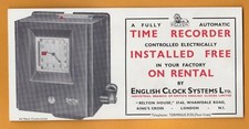 Vintage Advertising Ink Blotter-  Electric Time Recorder, Smiths English Clocks
