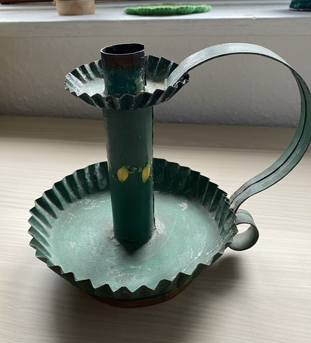 Metal candle stick tin vintage - metal,