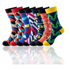 6 Pairs Men's Dress Comfort Funky Novelty Colorful Patterned Cotton Crew Socks