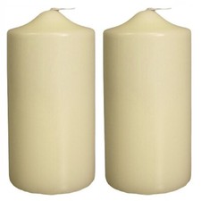 2 PACK 90 Hr Burn Large Big Thick Wide Ivory Cream Church Altar Pillar Candle