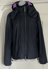 SUPERDRY Original Windcheater Black Hooded Purple Fleece Lined Size L - 14 VGC
