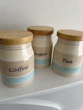Set of 3 David Mason Vintage Tea, Coffee & Sugar Hand Crafted Storage Jars