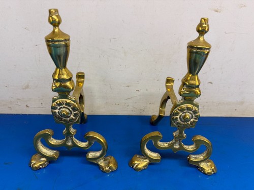 Vintage brass fire dogs - fire,