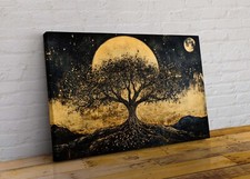 Tree of Life Gold Golden Moon Style Abstract Canvas Wall Art Picture Print New