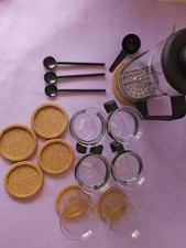  BODUM, glass coffee set never used  cafetiere 4 mugs.milk.suger jugs. spoons.