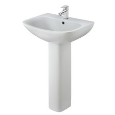 Modern Soft Square 1 Tap Hole Bathroom Basin Sink and Full Pedestal, 545mm