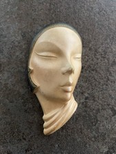 Vintage Art Deco Wall Mask, Elegant Lady In Cloche Hat, Hand Painted Chalkware