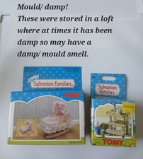 Sylvanian Families Ornate Crib And High Chair And Accessories. Vintage Tomy