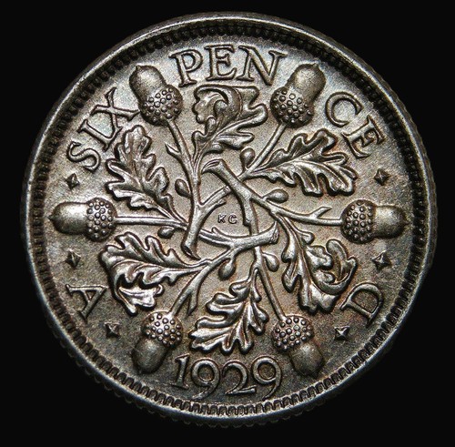 1929 george sixpence - sixpence,, bare