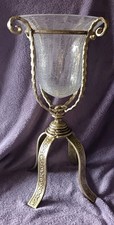 Vintage Large Metal Stand With Large Crackle Glass Vase/Candle Holder