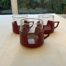 Pyrex 3 X Vintage Retro JAJ Pyrex Drink Up Cups Burgundy Tea Coffee