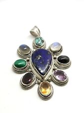 Large Sterling Silver 925 Pendant with Lapis Lazuli Stone and Amethyst Citrine