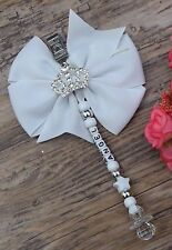 Personalised stunning pram charm in White girls boys rhinestone bling dummy
