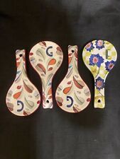 4 X Anthropologie Tivoli Monogram Spoon Rest Ceramic Hand Painted 3 X H 1 X E