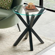 Spider Round Glass Side Lamp Table with Black Legs - Small Coffee - AY21-BLACK