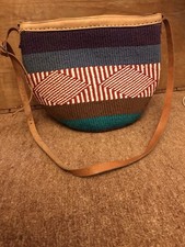 LEATHER TAPESTRY WOVEN TOTE BAG SHOULDER AZTEC MEXICAN SPANISH NAVAJO WOOL BOHO