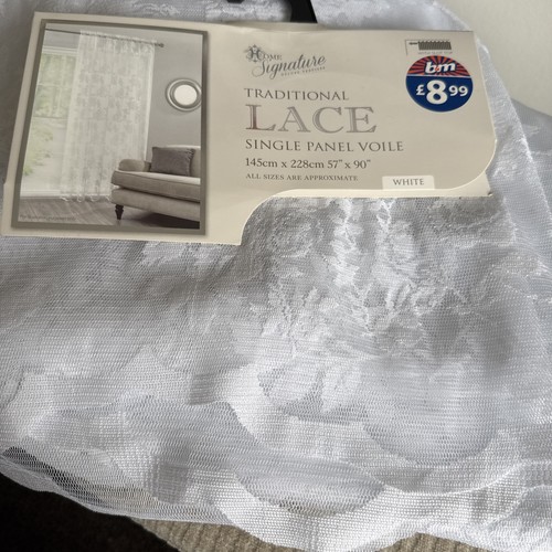 White voile lace curtains pair - lace,