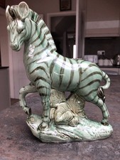 Vintage Staffordshire Pottery Green Glaze Zebra With Black Stripes - Striking!