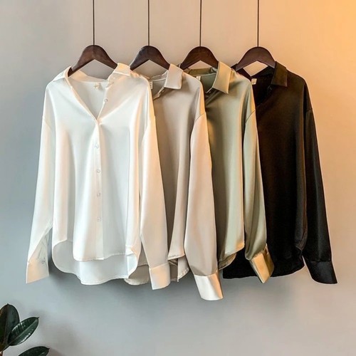 Womens satin silk plain shirt - satin,