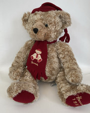 Harrods 1999 Christmas Bear  Red Burgundy Hat and Scarf dated Foot Ltd Edition