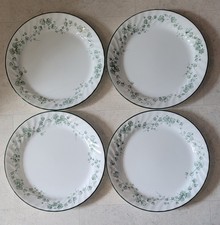 4 X Corelle by Corning 10 1/4" Dinner Plates Vintage Green rim ivy pattern Swirl