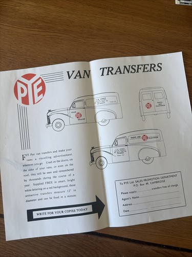 Pye radio van transfers - tv,