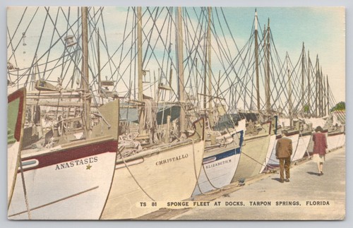 Postcard sponge diving boat - postcard,