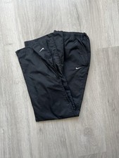 Vintage Nike Black Nylon Track Pants Joggers 00’s Double Swoosh Logo Streetwear