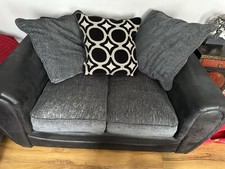 Sofas 3+2+1 (swivel Chair) And Half Moon Stool Grey/black And Cushions