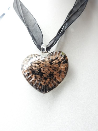 Black copper clear glass heart - black,