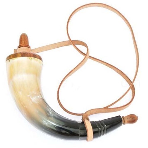 Large powder horn with leather - horn,
