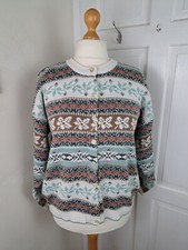 VINTAGE White Blue Pink Fairisle Round Neck Caridgan Size 14-16 Acrylic