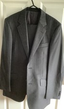 T.M Lewin Grey Merino Wool 2 Piece  Pinstriped Suit & Suit Protector Cover