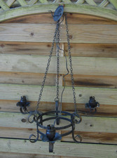 Vintage Reclaimed Original French Rustic Wrought Iron 3 Light Chandelier