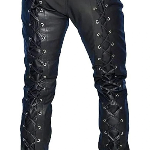 Mens lace leather pants - lace, up