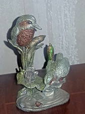 pewter bird, kingfisher. ornament, painted