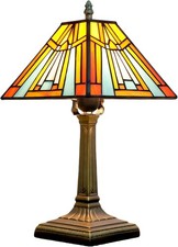 Amber Stained Glass Table Lamp Tiffany Style Bedside Light for Reading