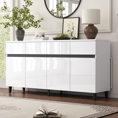 High gloss white sideboard - white,