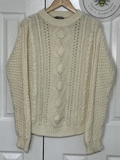 Cream Cable Knit Jumper Aran Style Pullover Sweater Size M